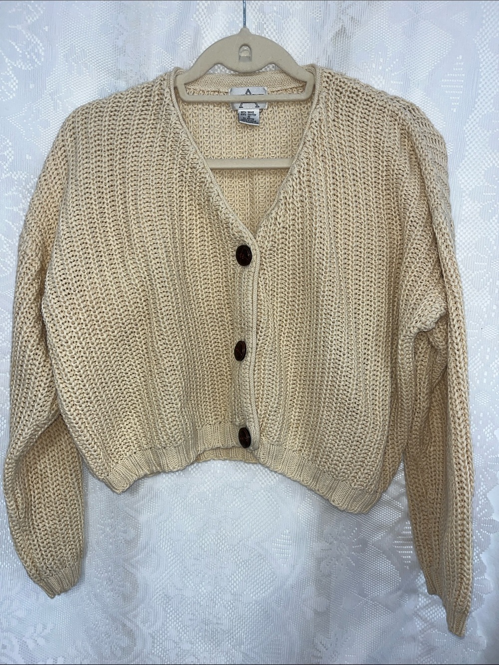 Christopher A Oversized Chunky Cropped Cream V-Neck Cardi M
